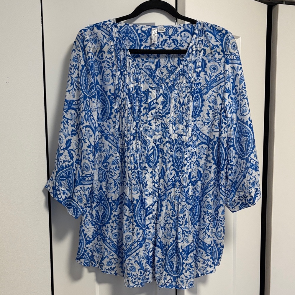 EUC [Ethyl] Celine Central Button-Up Flowy Lightweight Blouse Shirt Top Womens M - Picture 3 of 10
